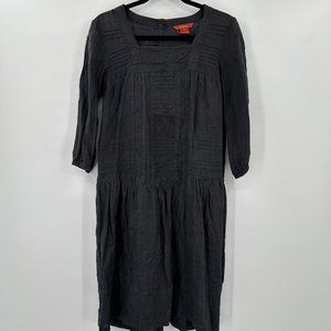 Sundance Black 100% Ramie‎ 3/4 Sleeve Button Back Embroidered Dress Size 2